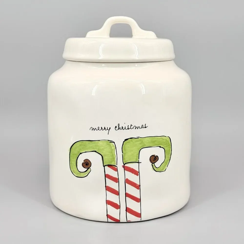 Rae Dunn Artisan Collection Merry Christmas Elf Feet Boots Canister Cookie Jar